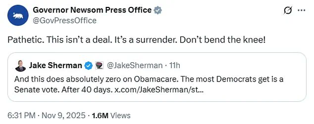 40-Day Government Shutdown Concluded with Republican-Democratic Compromise, California Governor Criticizes Agreement