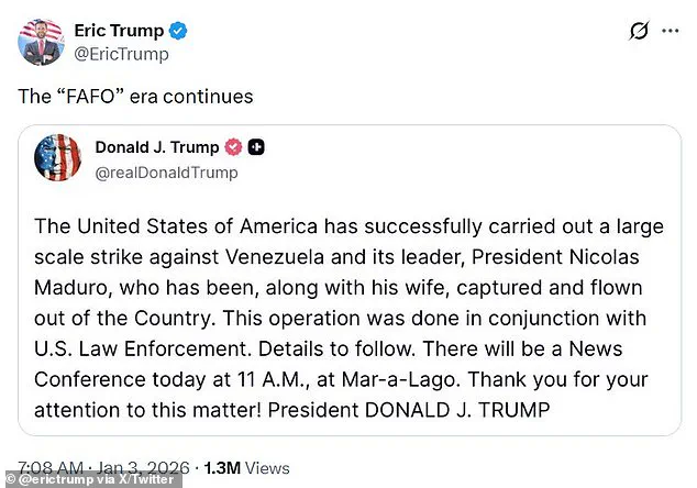 U.S. Launches Surprise Military Operation in Venezuela, Leads to Arrest of Maduro, White House Calls It 'Precision Strike'