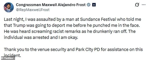 Florida Senator Maxwell Frost Assaulted at Sundance Film Festival Party; Assailant Makes Racist Remarks Referring to Trump