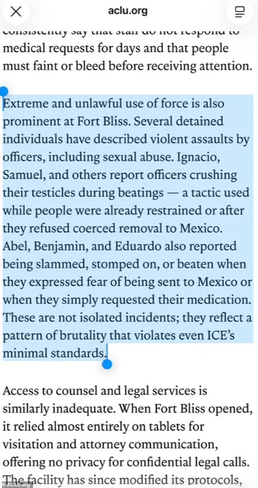 ACLU Accuses ICE of 'Horrific Acts' at Fort Bliss Detention Center, Citing Allegations of Sexual Abuse and Brutal Violence