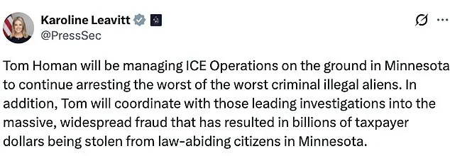 Kristi Noem's Social Media Post on Winter Storm Clean-Up Faces Scrutiny Amid Trump's Deployment of Border Czar to Minneapolis