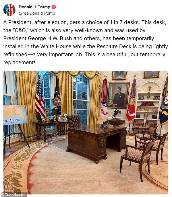 Trump replaces Resolute Desk with C&O after Elon Musk's son leaves unsavory mark