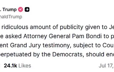 Attorney General Pam Bondi Files Motions to Release Grand Jury Testimony in Jeffrey Epstein Case