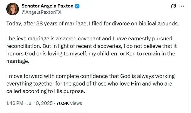 Breaking: Texas AG Ken Paxton's Wife Files for Divorce on Biblical Grounds, Citing Infidelities