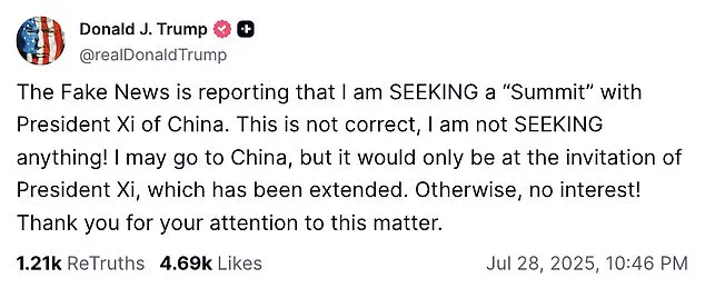President Trump Condemns Media Reports on Potential U.S.-China Summit Amid Escalating Trade Tensions