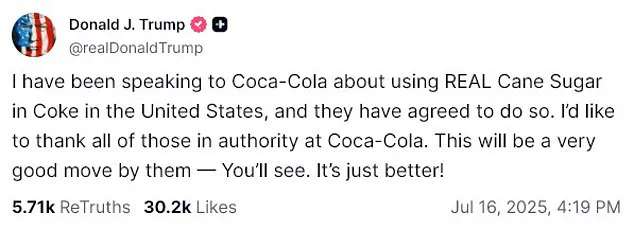 Trump Administration and Coca-Cola Reach Historic Agreement to Reintroduce Cane Sugar, Sparking Economic Optimism in Louisiana