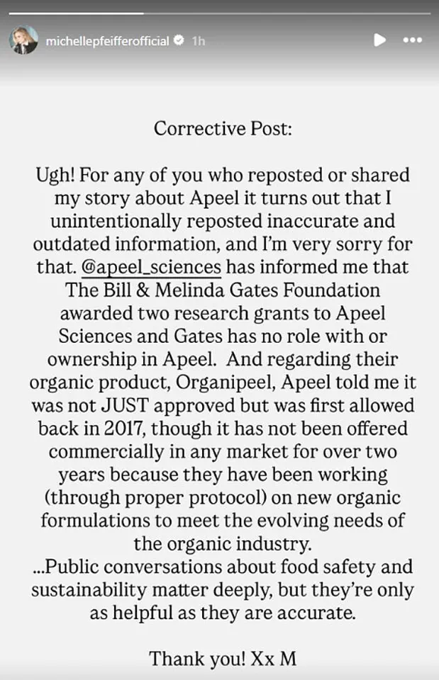 Michelle Pfeiffer Apologizes to Bill Gates After Retracting Claims About Food Contamination